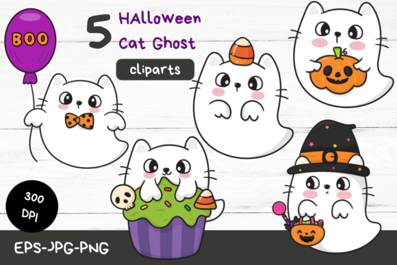 Halloween Ghost Cat and Halloween Witch Cat: A Kawaii Halloween Clipart Collection for Creative Projects
